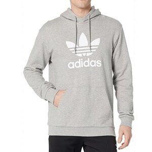 Adidas Grey Men's Logo Sweatshirt Hoodie Pullover Gray Pocket Medium White Shirt